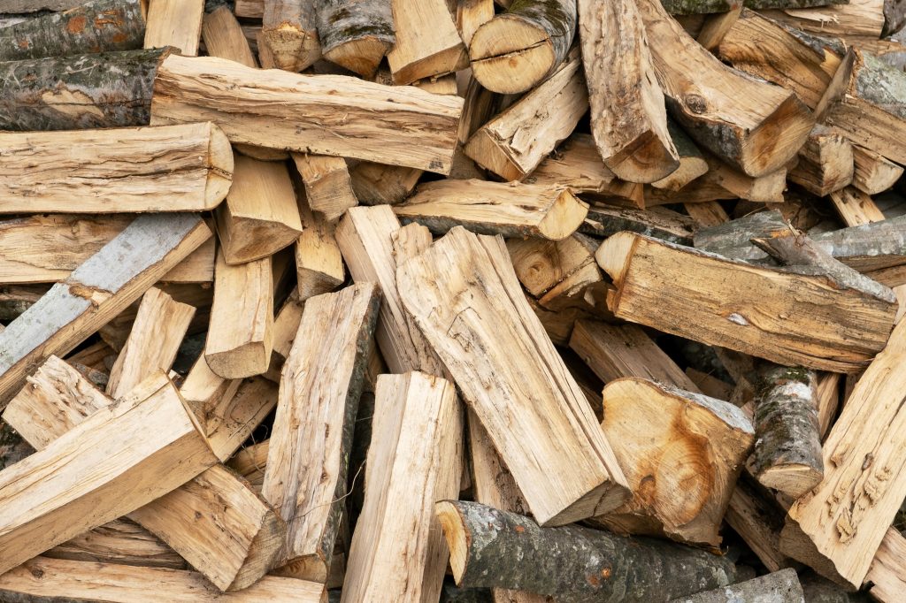 Sawn and chopped firewood for home heating during the cold season.